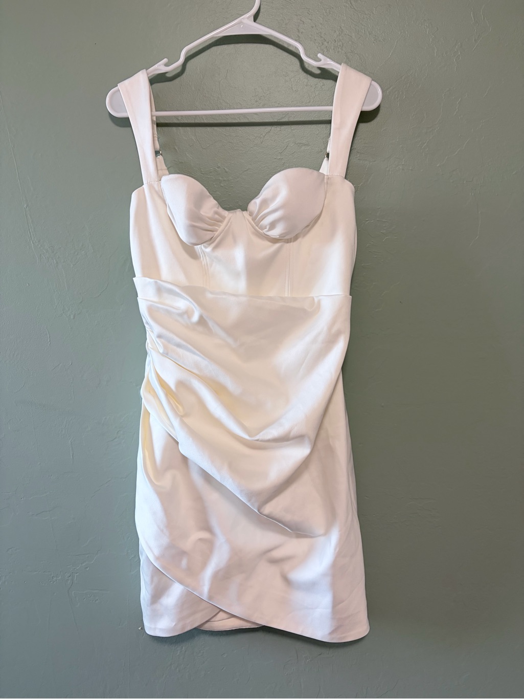House Of Cb White Satin Sweetheart Draped Mini Dress